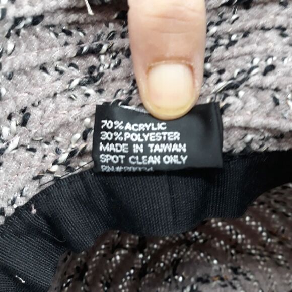 August Hat Lavender Gray Flecked Striped Flower Cloche Bucket Black Flower - Picture 8 of 10